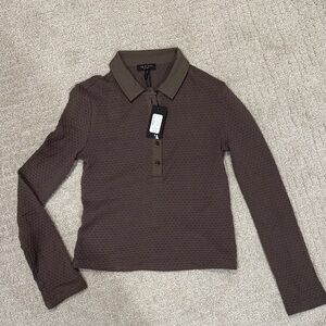 Rag & Bone Dark Brown Carine Crochet Polo